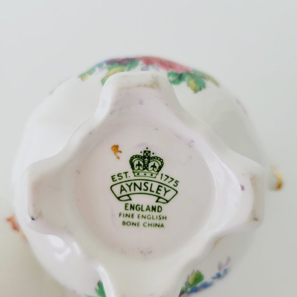 Vintage Aynsley Demitasse Floral 4fl. oz. Footed Creamer & Sugar Bowl, England - Picture 3 of 15